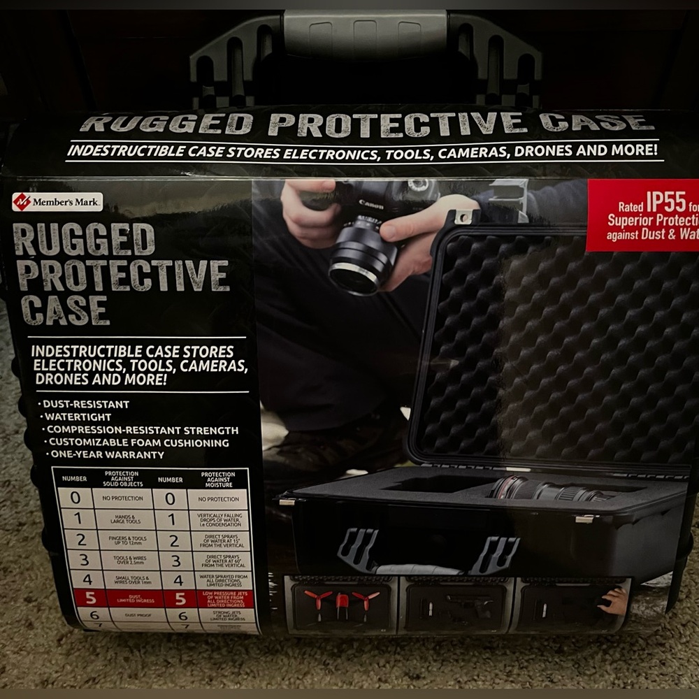 NWT Members Mark Rugged Protective Hard Blk Case Rated IP55 W/Customizable Foam